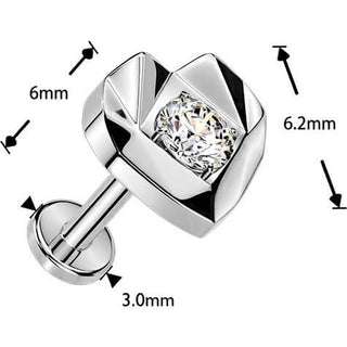 Titanium faceted heart with cubic zirconia center Push-In