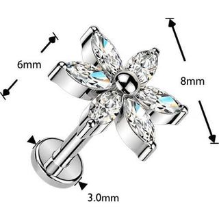 Titanium flower with 6 marquise cubic zirconia petals Push-In