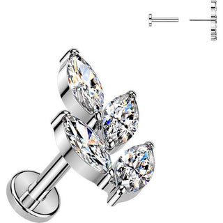 Titanium Earring marquise cubic zirconia leaf Push-In