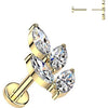 Titanium Earring marquise cubic zirconia leaf Push-In