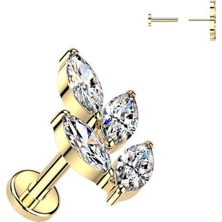 Titanium Earring marquise cubic zirconia leaf Push-In