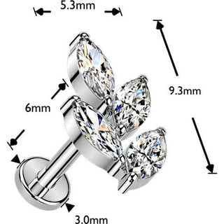 Titanium Earring marquise cubic zirconia leaf Push-In