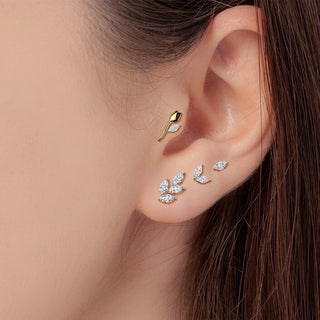 Titanium Earring marquise cubic zirconia leaf Push-In