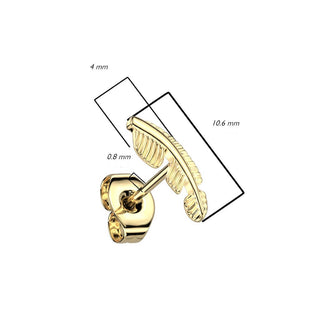 Titanium Stud Earring Feather Gold Silver
