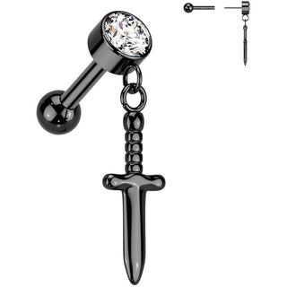 Titanium Barbell Dagger Zirconia Dangle Push-In