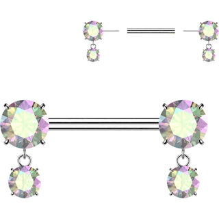 Titanium Nipple Piercing Prong Setting Cubic Zirconia Dangle Push-In
