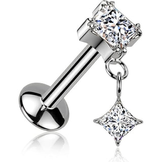 Titanium Labret zirconia diamond shape dangle Push-In