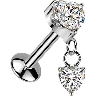 Titanium Labret two hearts zirconia Push-In
