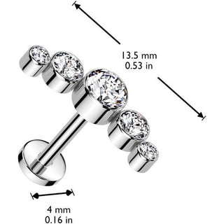 Titanium Labret 5 round zirconias bezel setting Push-In