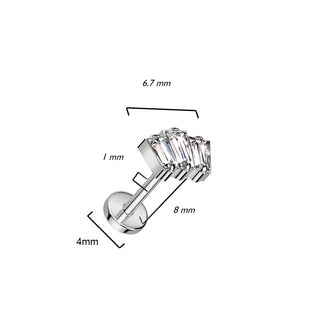Titanium Labret 3 Baguette Zirconia Push-In