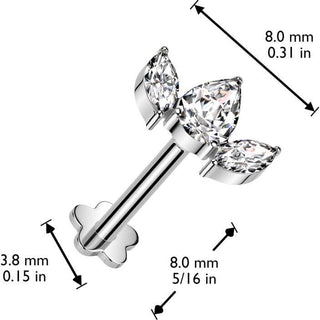Titanium Labret 3 zirconia fan flower base Push-In