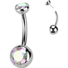 Titanium Belly Button Piercing bezel setting zirconia Push-In