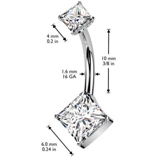 Titanium Belly Button Piercing double square zirconia Push-In