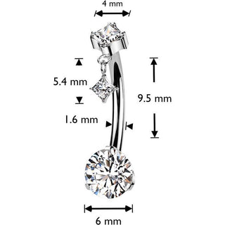 Titan Bauchnabelpiercing Zirkonia Zargenfassung Diamant Form Anhänger Push-In