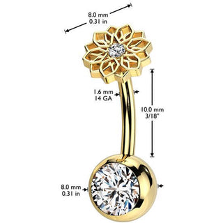 Titanium Belly Button Piercing flower zirconia Push-In