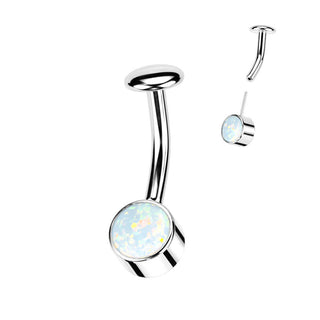 Titan Bauchnabelpiercing Opal Zargenfassung Silber Push-In