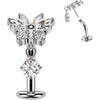Titanium Belly Button Piercing butterfly zirconia dangle Push-In