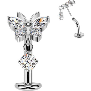 Titanium Belly Button Piercing butterfly zirconia dangle Push-In