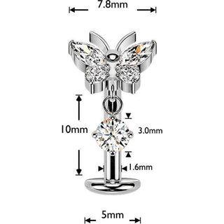 Titanium Belly Button Piercing butterfly zirconia dangle Push-In