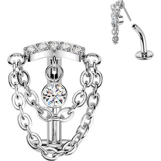 Titanium Belly Button Piercing double chain zirconia Push-In