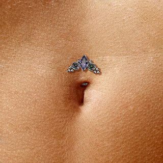 Titan Bauchnabelpiercing Zirkonia Opal Silber Push-In