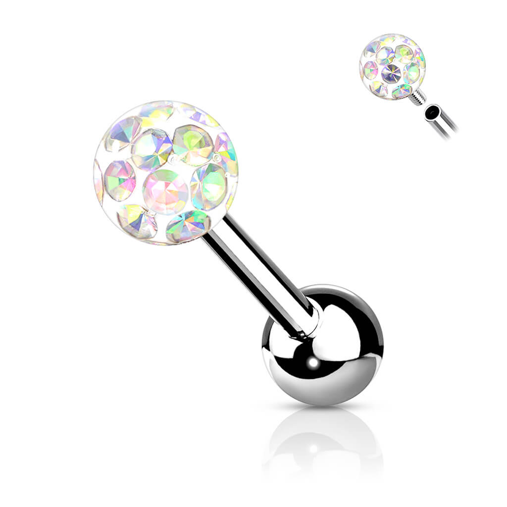 Zungenpiercing Titan Stab Barbell In 1,6mm Mit Kristall Stein Drilling Und Kugel - Foto 1