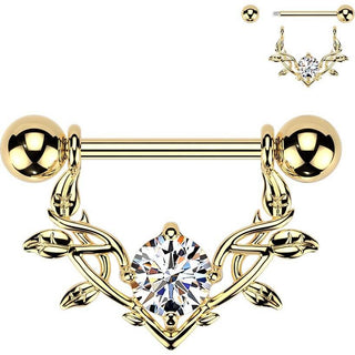 Nipple Piercing large vine dangle cubic zirconia prong setting