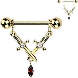 Nipple Piercing crossed daggers marquise cubic zirconia dangle