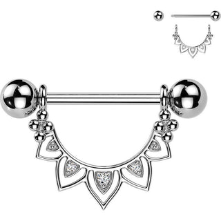 Nipple Piercing cubic zirconia filigree fan dangle