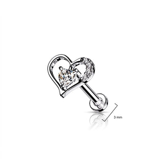 Labret Heart Zirconia Internally Threaded
