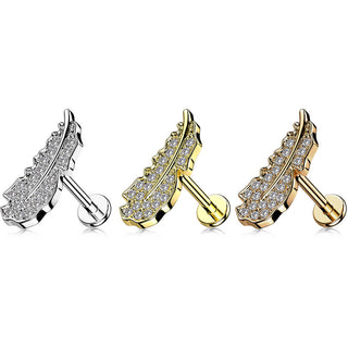 Labret Feather Zirconia Internally Threaded