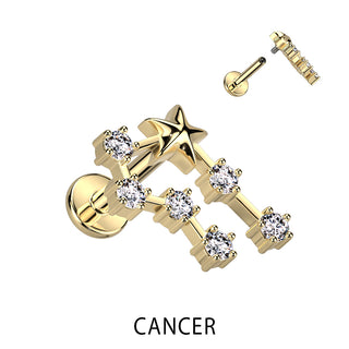 Labret Sternzeichen Zirkonia Gold Innengewinde