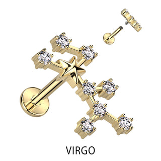 Labret Sternzeichen Zirkonia Gold Innengewinde