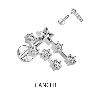 Labret Sternzeichen Zirkonia Silber Innengewinde