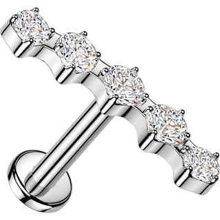 Labret 5 curved cubic zirconia prong setting Internally Threaded