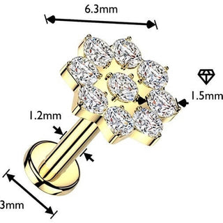 Labret 9 cubic zirconia flower Internally Threaded