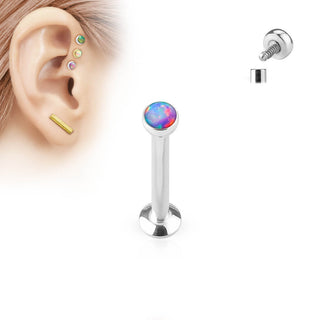 Labret Opal Flat Silver Internally Threaded