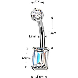 Titanium Belly Button Piercing rectangular emerald round moissanite Internally Threaded