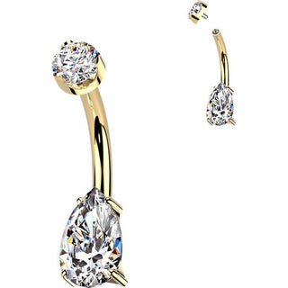 Titanium Belly Button Piercing teardrop moissanite prong setting Internally Threaded