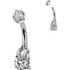 Titanium Belly Button Piercing teardrop moissanite prong setting Internally Threaded