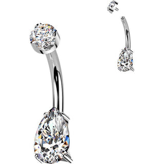Titanium Belly Button Piercing teardrop moissanite prong setting Internally Threaded