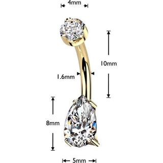 Titanium Belly Button Piercing teardrop moissanite prong setting Internally Threaded
