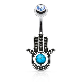 Bauchnabelpiercing Hamsa Türkis Zirkonia