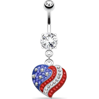 Bauchnabelpiercing Herz USA Flagge beweglich Zirkonia Silber