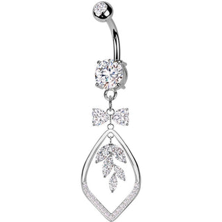 Belly Button Piercing ribbon vine leaf dangle zirconia