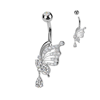 Belly Button Piercing butterfly wing dangle zirconia