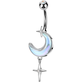 Belly Button Piercing crescent moon cross dangle zirconia