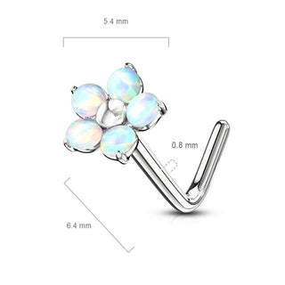 Nasenstecker L-Form Blume Opal Silber
