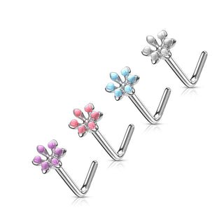 Nasenstecker L-Form Blume Silber