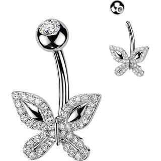 Belly Button Piercing pave cubic zirconia outlined butterfly